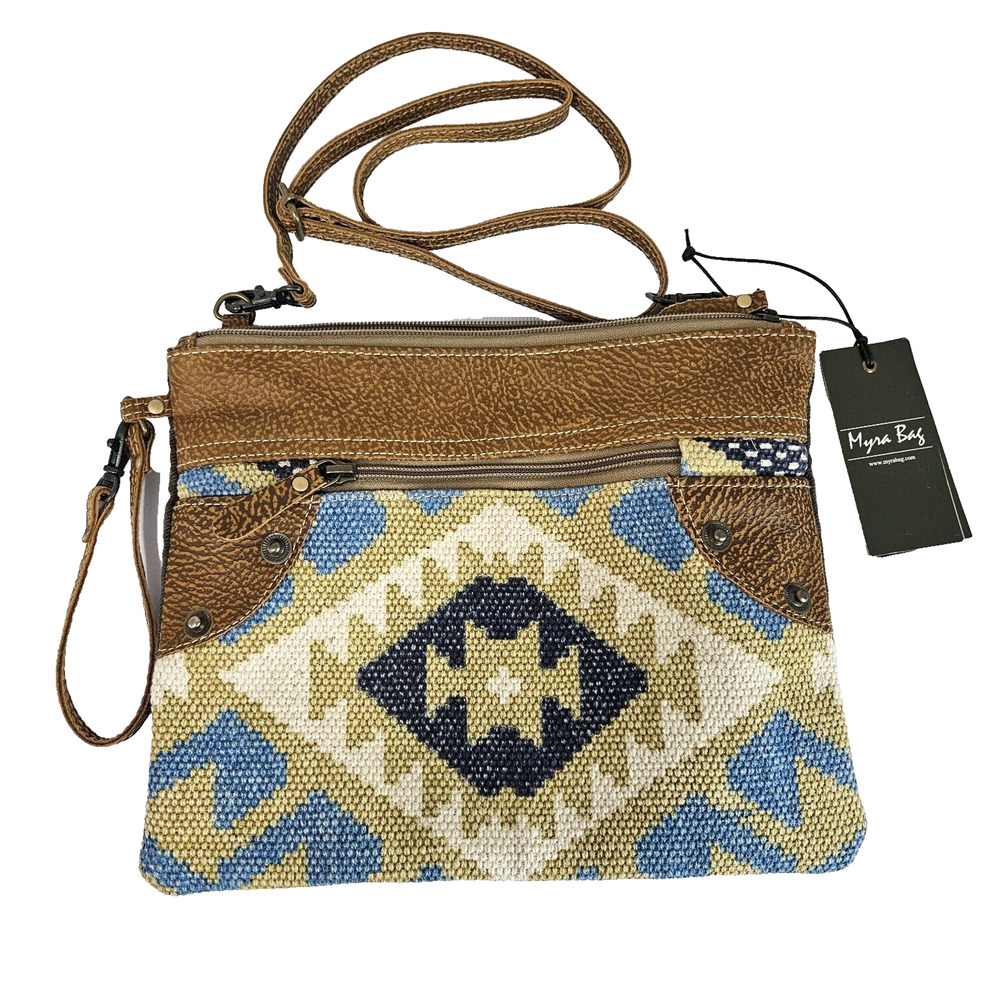Myra Bag Crossbody NWT Purse Leather Woven Cotton Textile Southwest Western